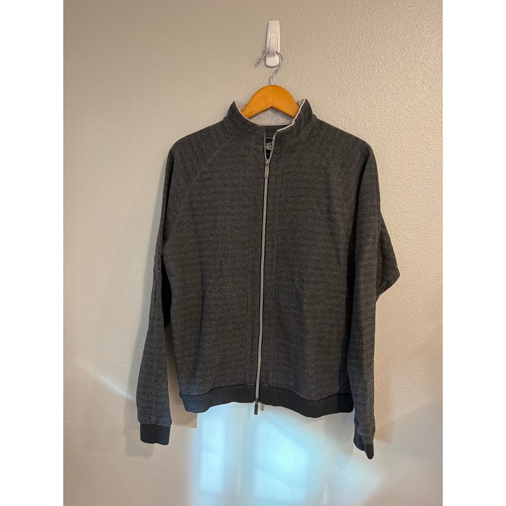 Straight Down Full Zip Sweater Mens Medium Gray Heathered Cotton Raglan Sleeve